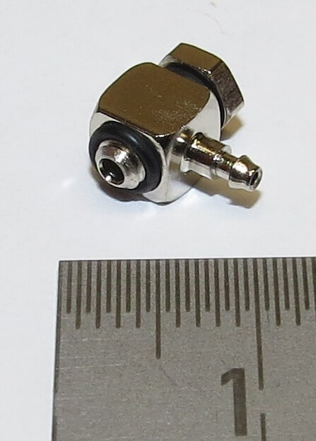 Abgewinkelter Nippel M3/1,0. Passend zum Schlauch 1 Abgewinkelter Nippel M3/1,0. Passend zum Schlauch