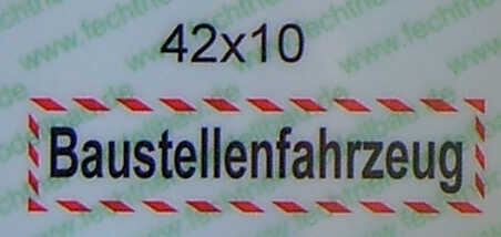 Textschild "Baustellenfahrzeug" 1-zeilig selbstklebende Textschild "Baustellenfahrzeug" 1-zeilig selbstklebende