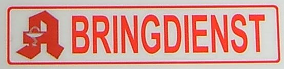 Textschild "BRINGDIENST",rot,1:10 selbstklebende Folie mit Textschild "BRINGDIENST",rot,1:10 selbstklebende Folie mit