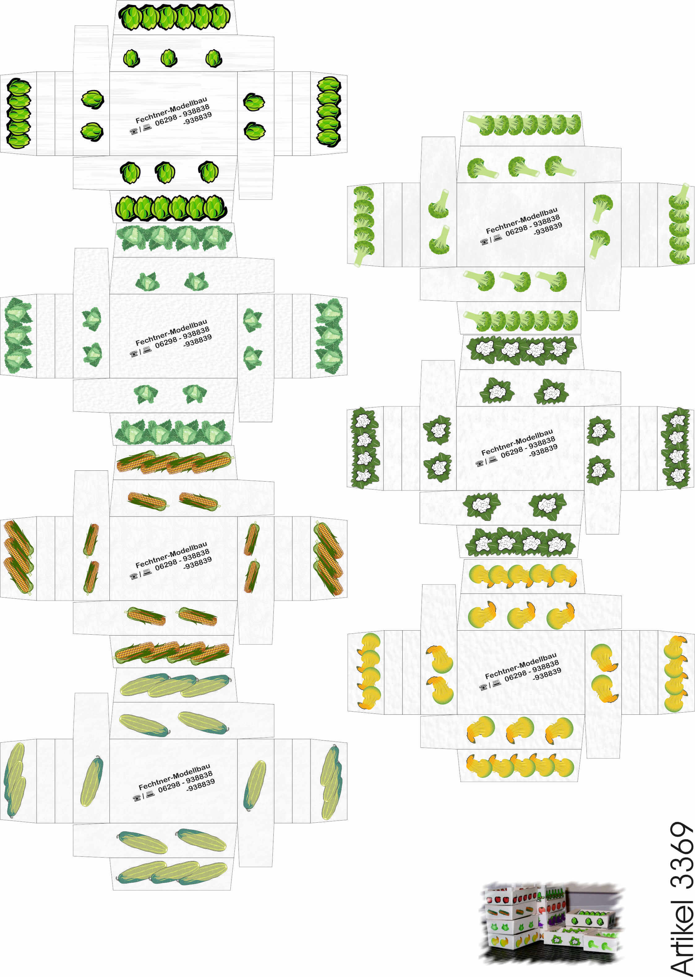 Ausschneide-Bogen (A4) m. 7 Gemüsekisten 7 verschiedene