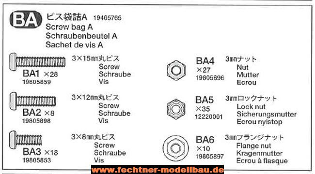 1 Schraubenbeutel BA. Für MAN TGX 18.540 4x2 XLX von Tamiya 