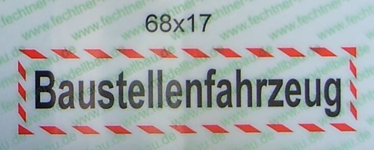 Textschild "Baustellenfahrzeug" 1-zeilig selbstklebende Textschild "Baustellenfahrzeug" 1-zeilig selbstklebende