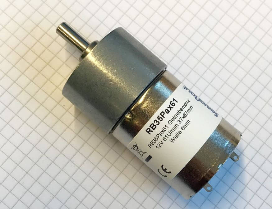 RB35Pax61, 12V planet dişli motoru, 61 rpm. Sessiz çalışma özelliğine sahip.