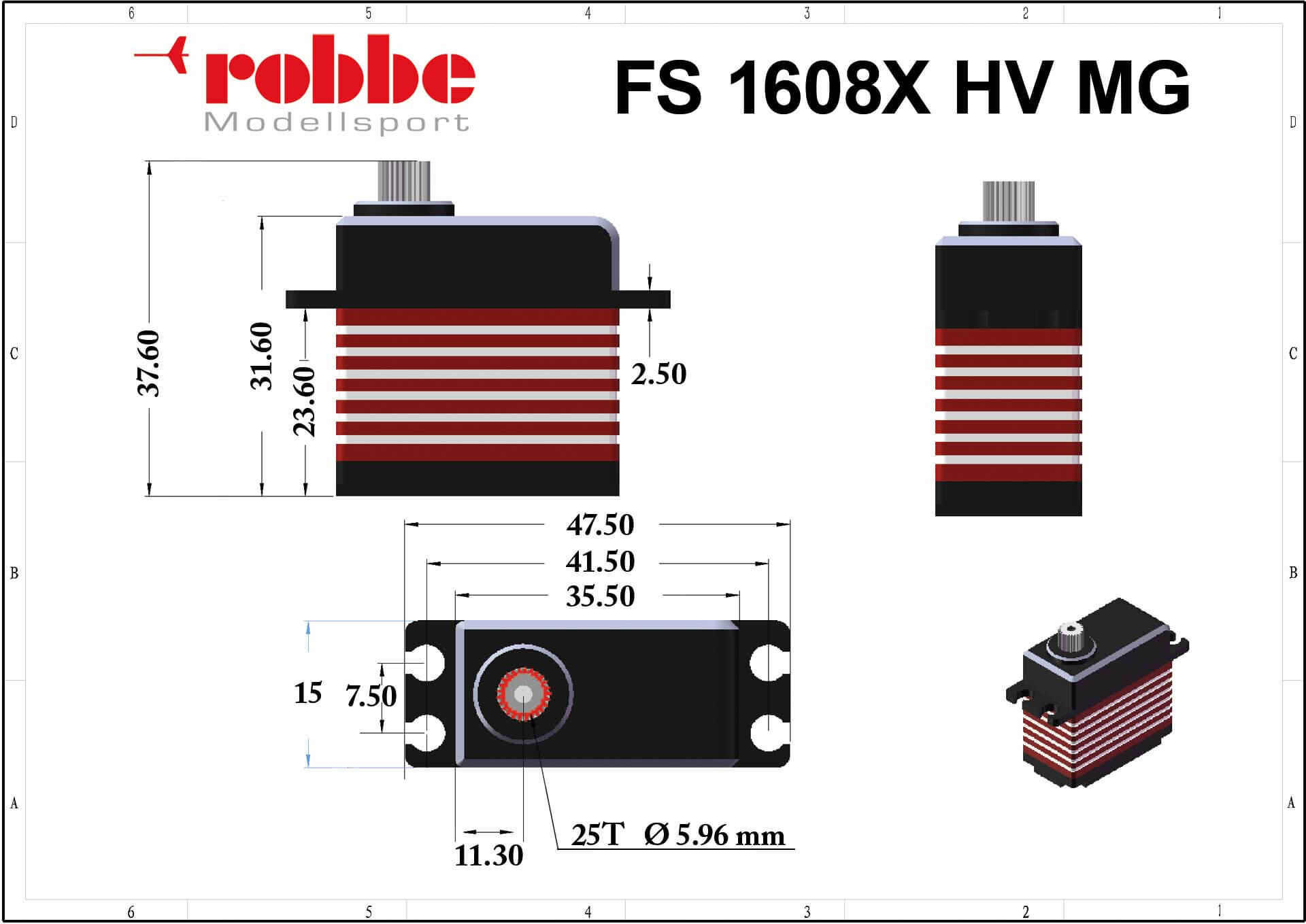 Servo FS-1608X HV MG. Digitales Mini-Servo, hochvoltfähig