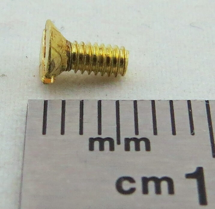25 countersunk m.Schlitz M2x5 MS DIN 963, brass.