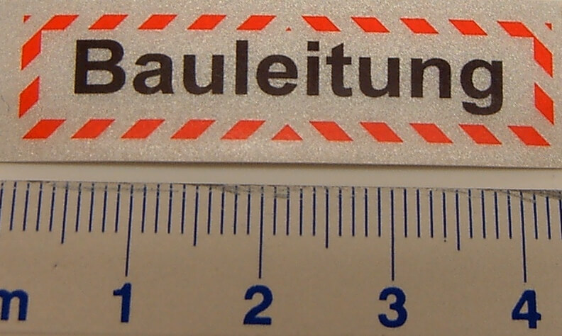 Textschild "Bauleitung" 1-zeilig, selbstklebende Folie mit Textschild "Bauleitung" 1-zeilig, selbstklebende Folie mit
