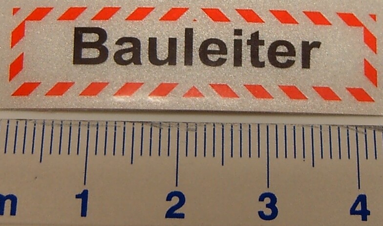 Textschild "Bauleiter" 1-zeilig, selbstklebende Folie mit Textschild "Bauleiter" 1-zeilig, selbstklebende Folie mit
