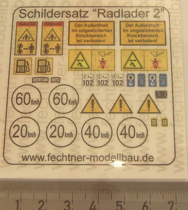 Decalbogen, Selbstklebefolie Radlader2 für Maßstab 1:15 Decalbogen, Selbstklebefolie Radlader2 für Maßstab 1:15