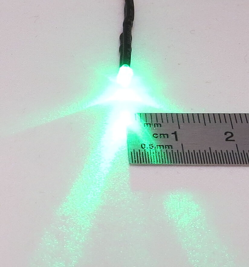 LED grün 1,8mm, klares Gehäuse, mit ca. 25cm Litzen, mit    