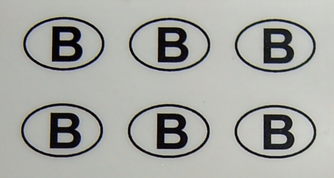 6 Nationalitätskennzeichen <B>. 8mm hoch passend zum