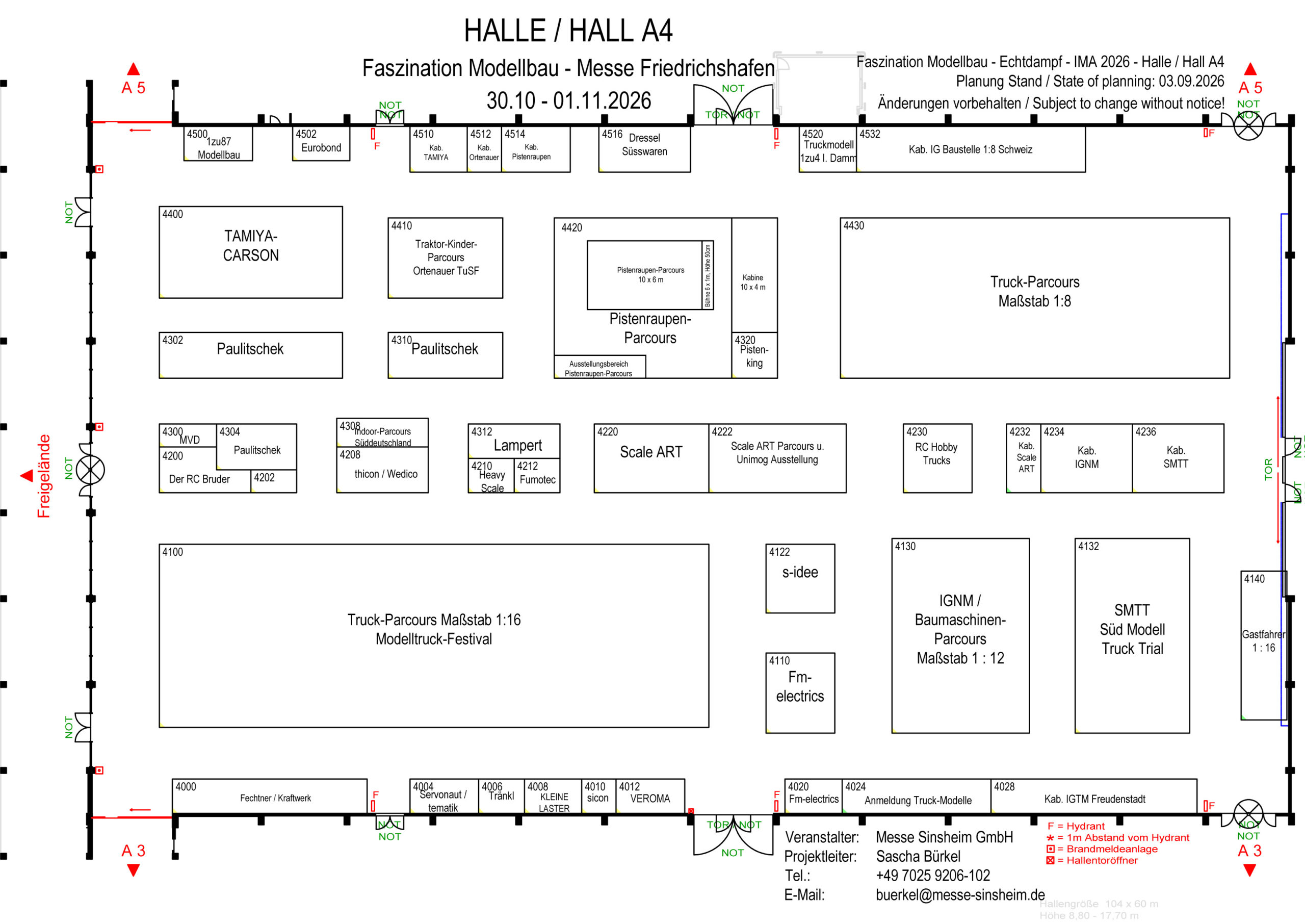 Hallenplan Halle A4 Faszination Modellbau Friedrichshafen 2026 mit Stand 4000