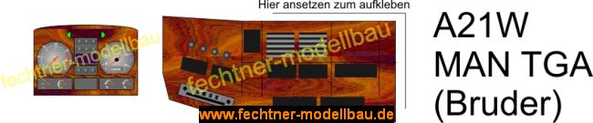 Decal/Aufkleber "Armaturenbrett" A21W für MAN TGA (Bruder), 