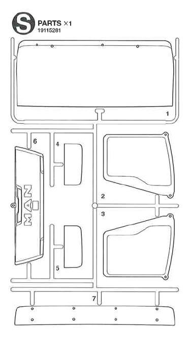 1 Spritzguss-Teilesatz S-Teile, klar. Für MANs von Tamiya