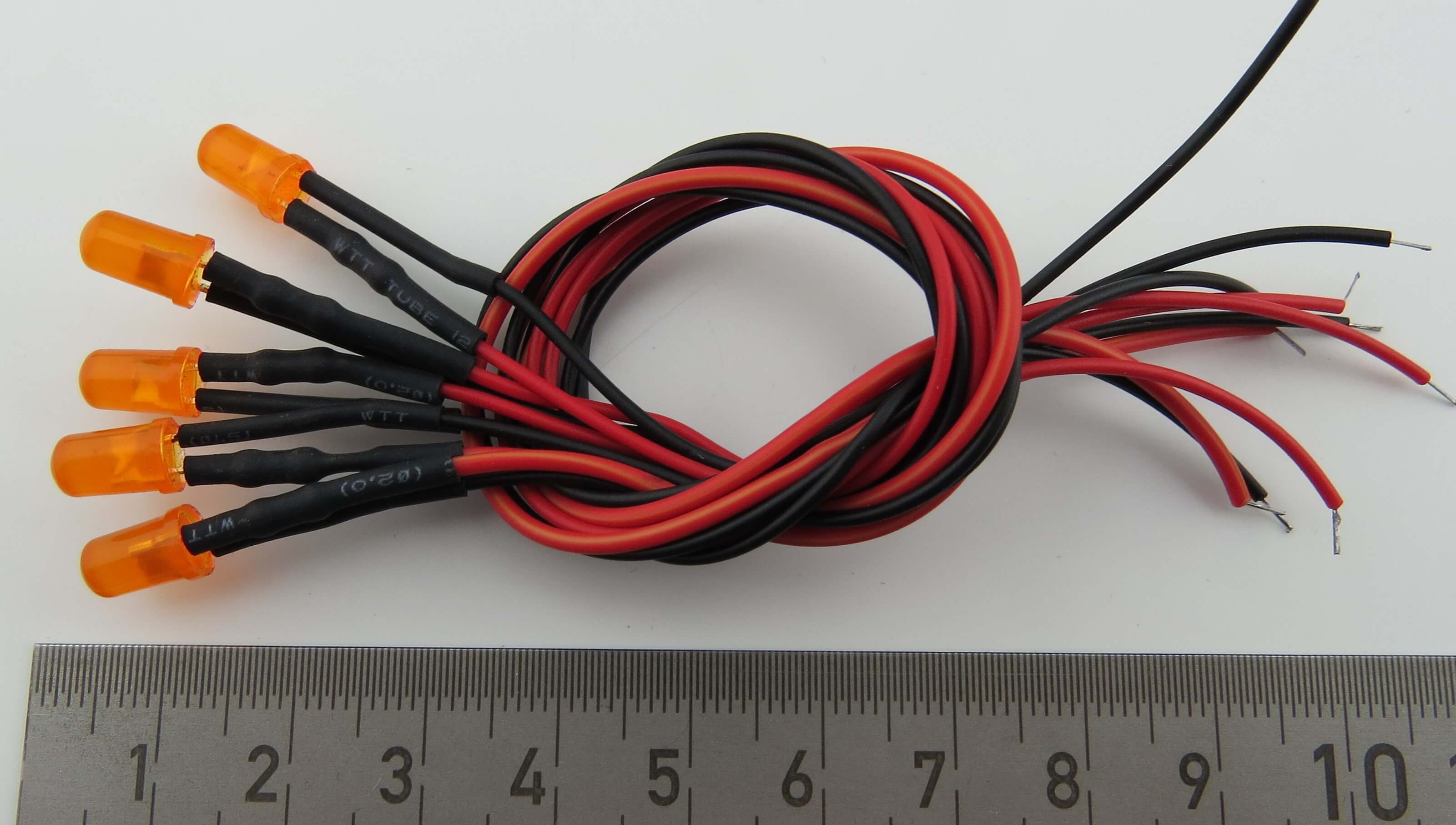 LEDs orange 5mm, orangenes Gehäuse, mit ca. 20cm Litzen,5x