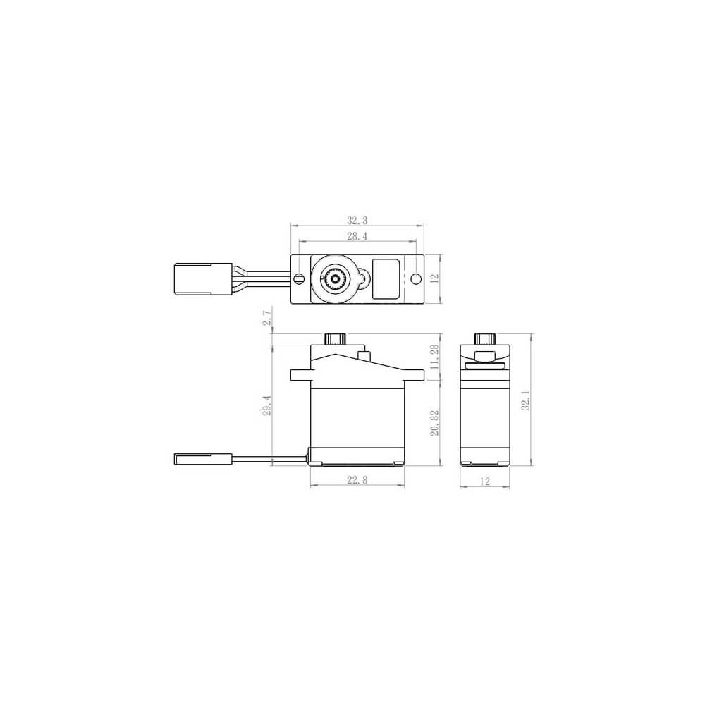 SAVÖX Servo SC-0254MG Digitalservo. Maße: 22,8 x 12,0 x 29,4