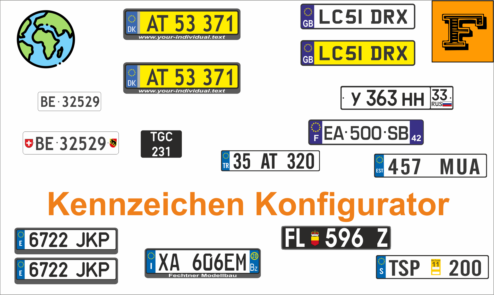 Euro-Kennzeichen-Set "ZUG" Konfigurator. weltweit