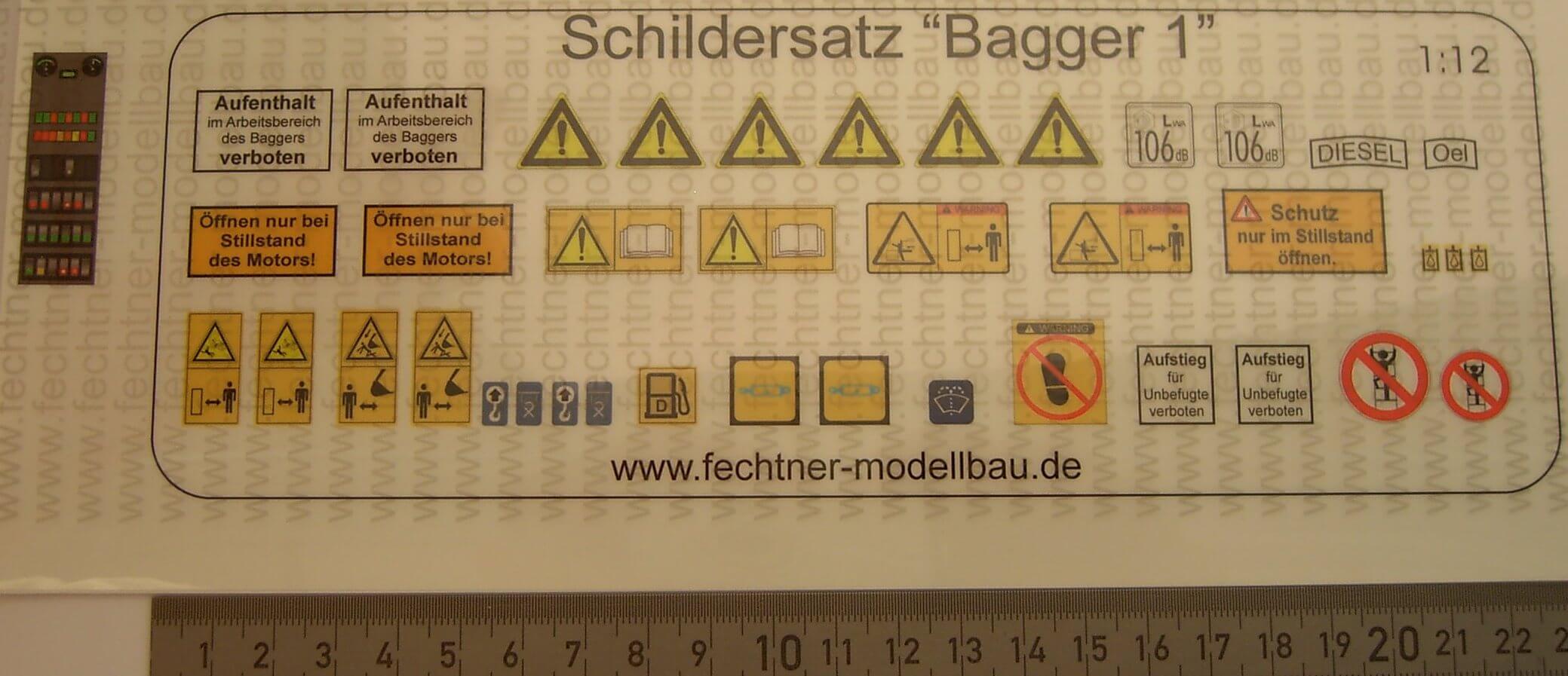 Decalbogen, Selbstklebefolie "Bagger1"   passend zu Maßstab 