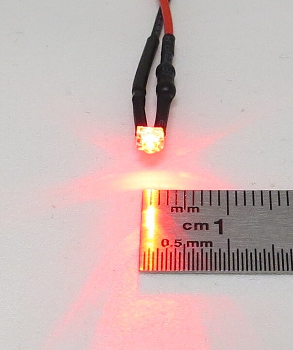 LED rot 1,8mm, klares Gehäuse, mit ca. 25cm Litzen, mit