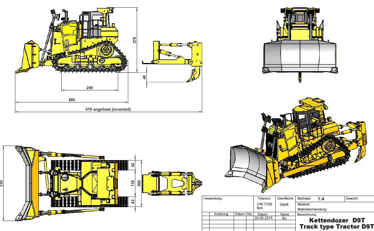 1 Komplett-Bausatz Kettendozer CAT D9T.  Bausatz mit allen  