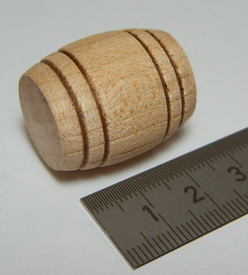 Holz-Fass 2,7cm Höhe, 4 braune Ringe,  Durchmesser 2,4cm 1 Holz-Fass 2,7cm Höhe, 4 braune Ringe,  Durchmesser 2,4cm