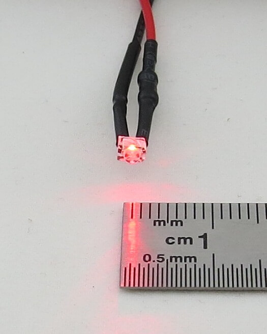 LED rot 1,8mm, klares Gehäuse, mit ca. 25cm Litzen, mit