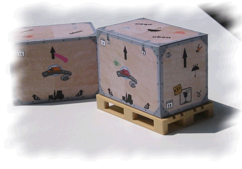 Ausschneide-Bogen (A4) mit 1 Übersee- Kiste ca. 70x45x50mm