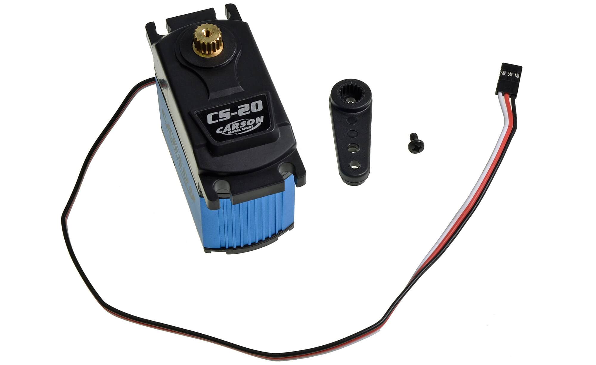1x power servo CS-20 with JR connector. Dimensions: 76x54x32mm.