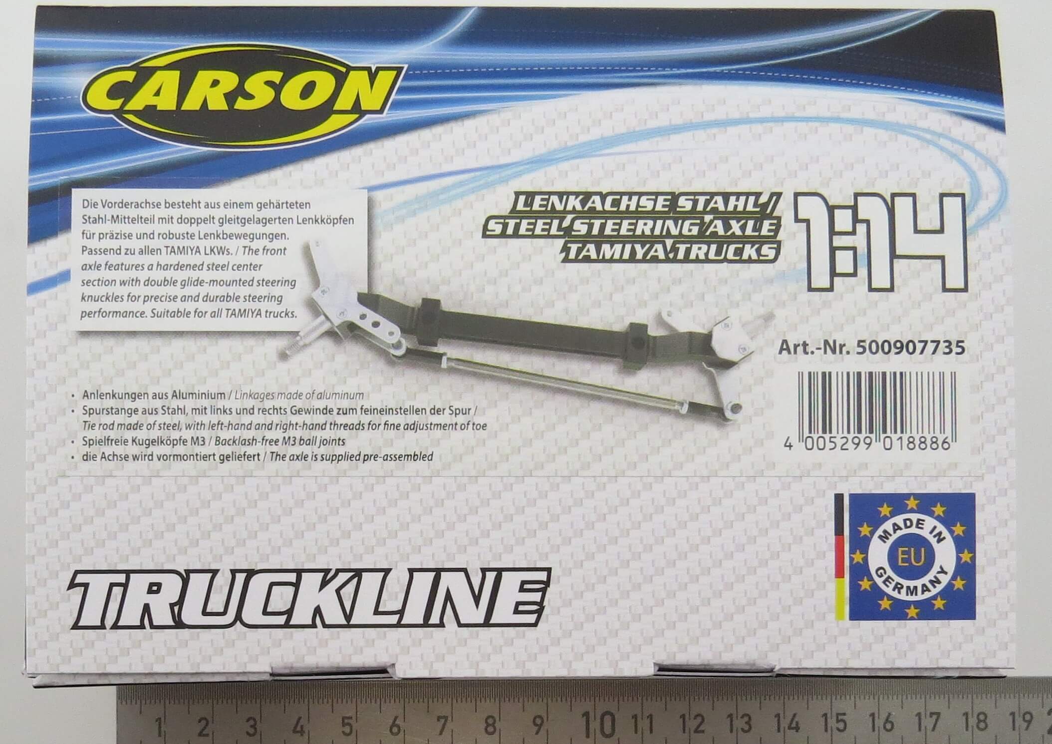 Lenkachse aus Stahl für Tamiya-TRucks. Die Vorderachse