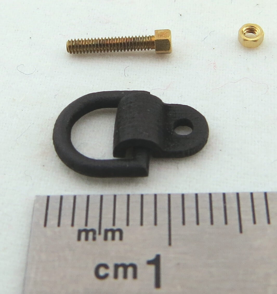 D-Ring mit Befestigungsmaterial, Messing-Feinguss. 1-seiti