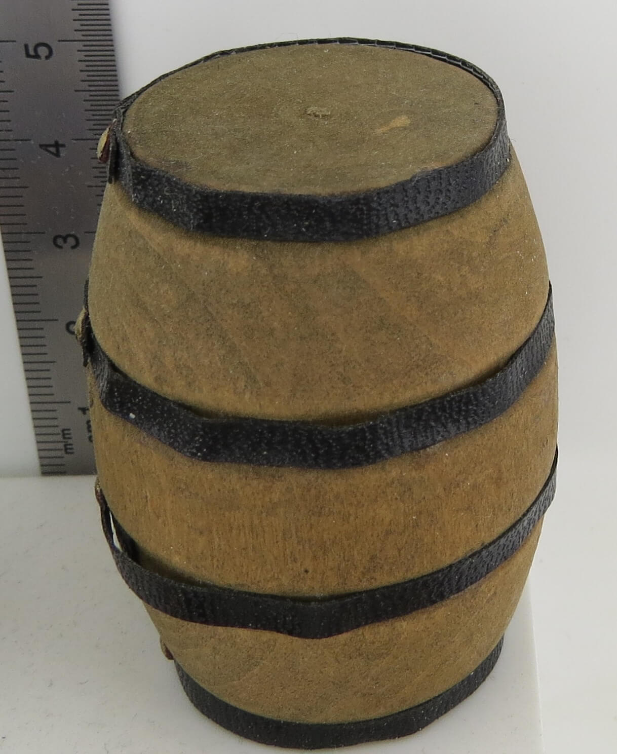 Holz-Fass 5,0cm hoch, braun, m.Metall- Ringen