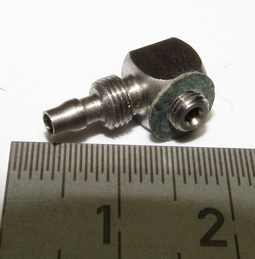 Hydraulik-Anschlußnippel, 90° abge- winkelt. Für 3/2mm 1 Hydraulik-Anschlußnippel, 90° abge- winkelt. Für 3/2mm