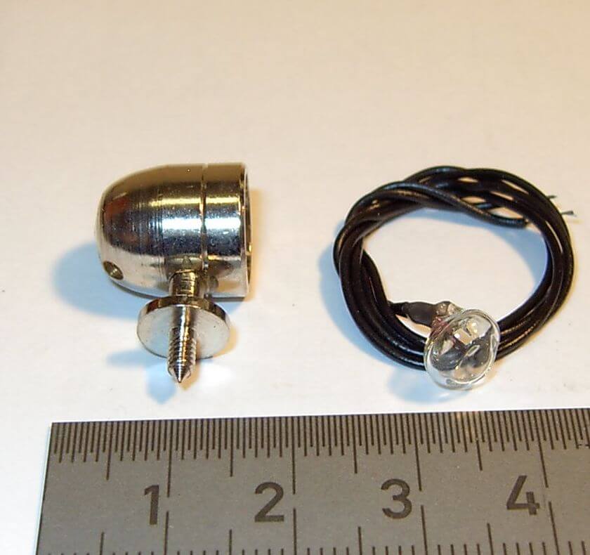 Suchscheinwerfer, vernickelt 12mm Durch. 3V hell, Höhe      