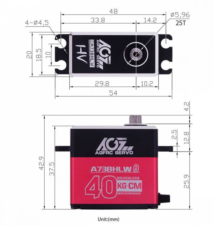 AGF-RC A73BHLW Digitalservo mit Kugellagern. Maße: 40x20mm  