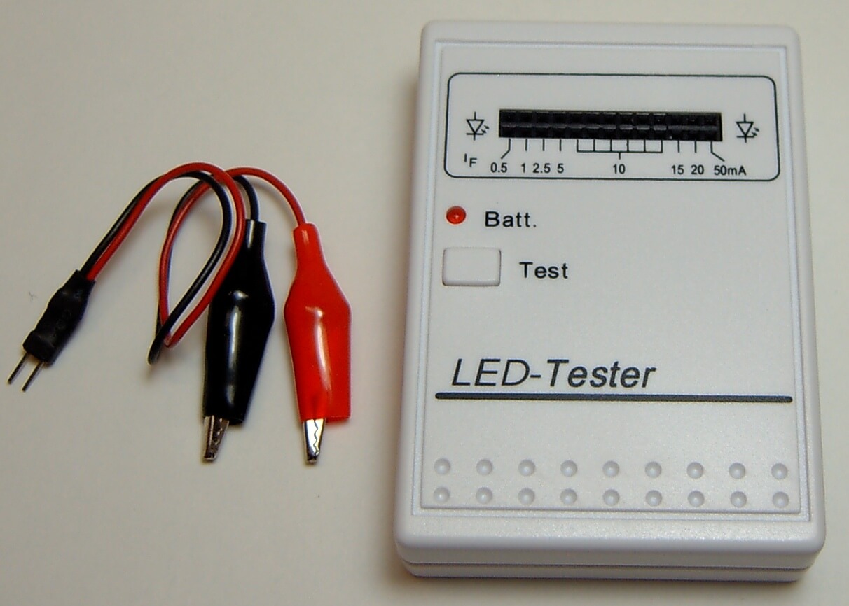 1 LED-Tester. Zum Prüfen von Funktion,   Helligkeit und     