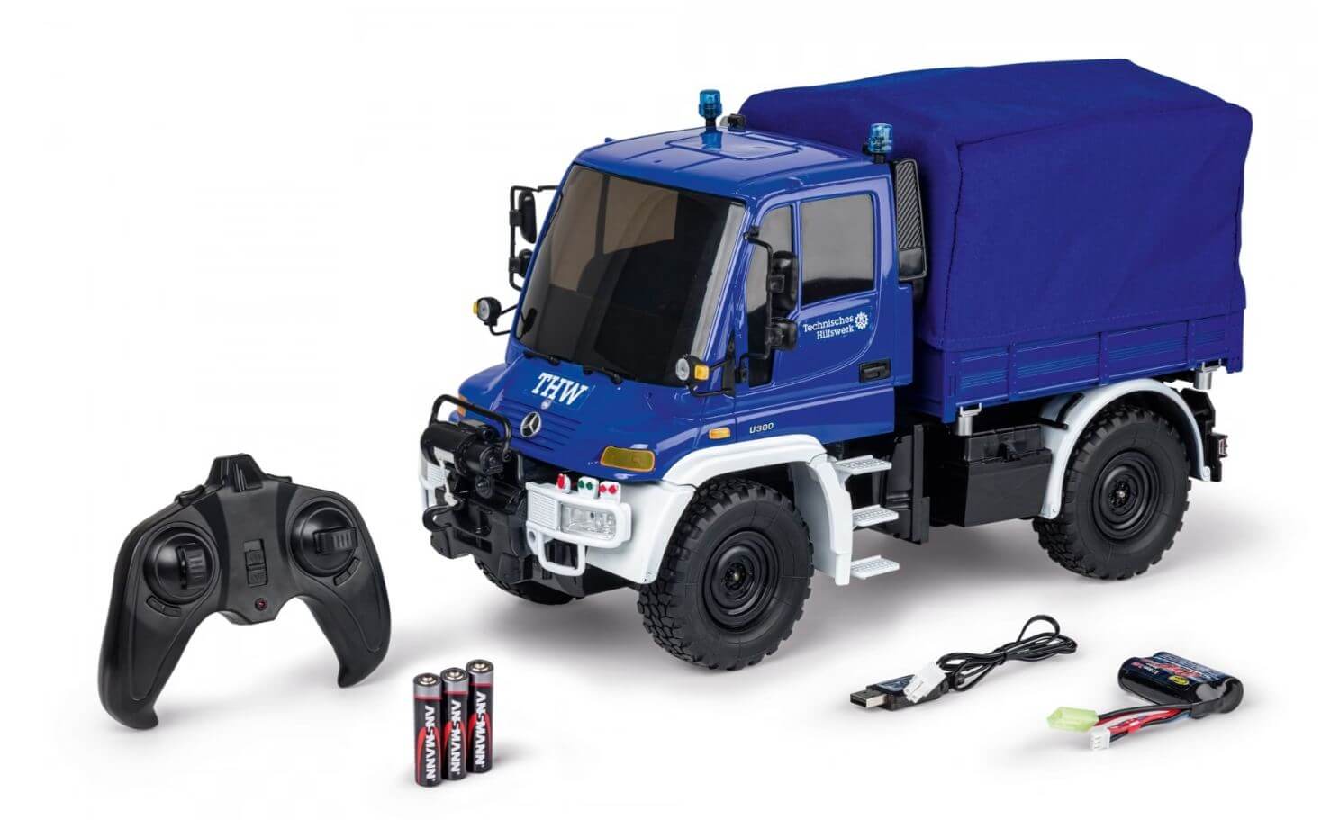 RC Mercedes Benz Unimog U300 THW, blau. Unimog mit 2,4GHz