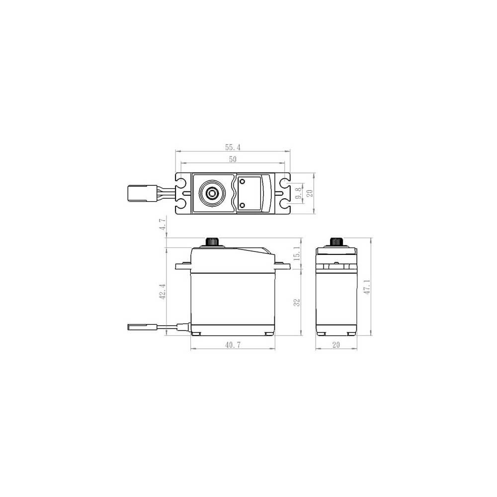 SAVÖX Servo SC-0251MG Digitalservo. Maße: 40,7 x 19,6 x 42,4