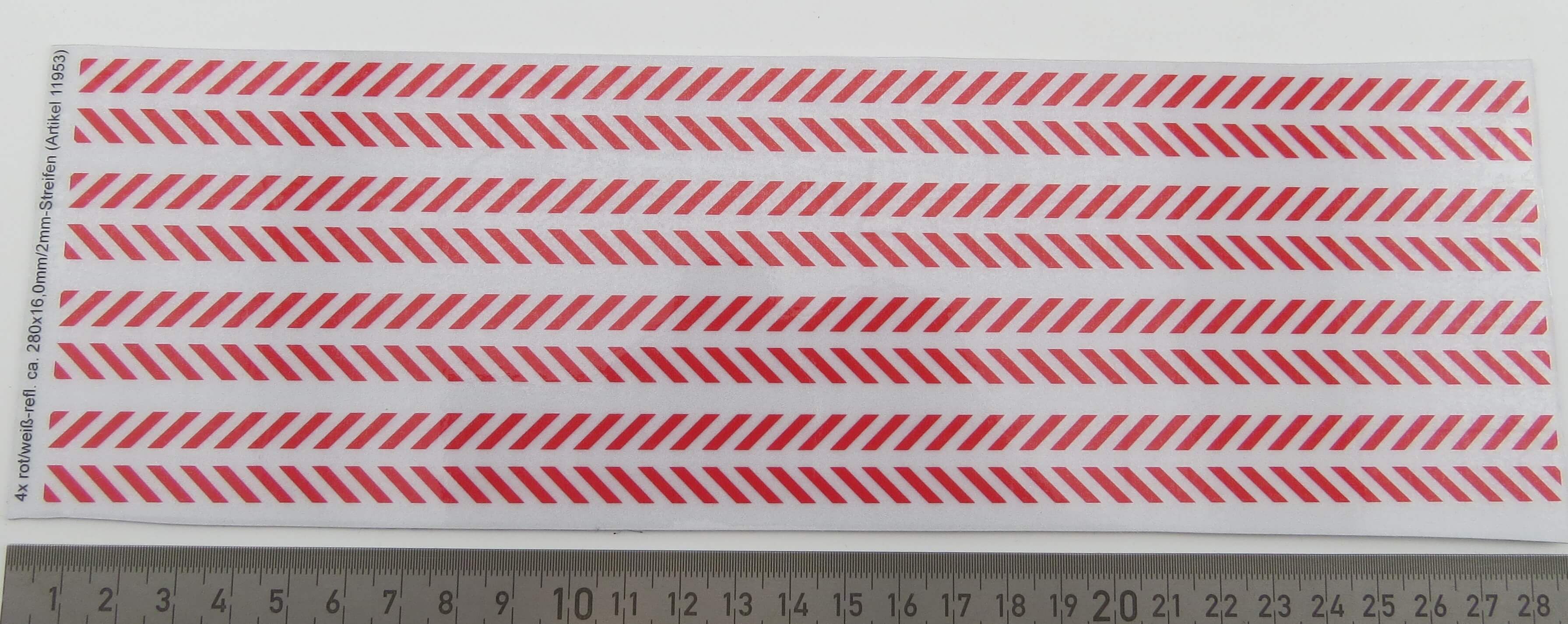 1 Dekorbogen mit 4x Doppel-Warnstreifen, ca. je 280x16mm, 2,