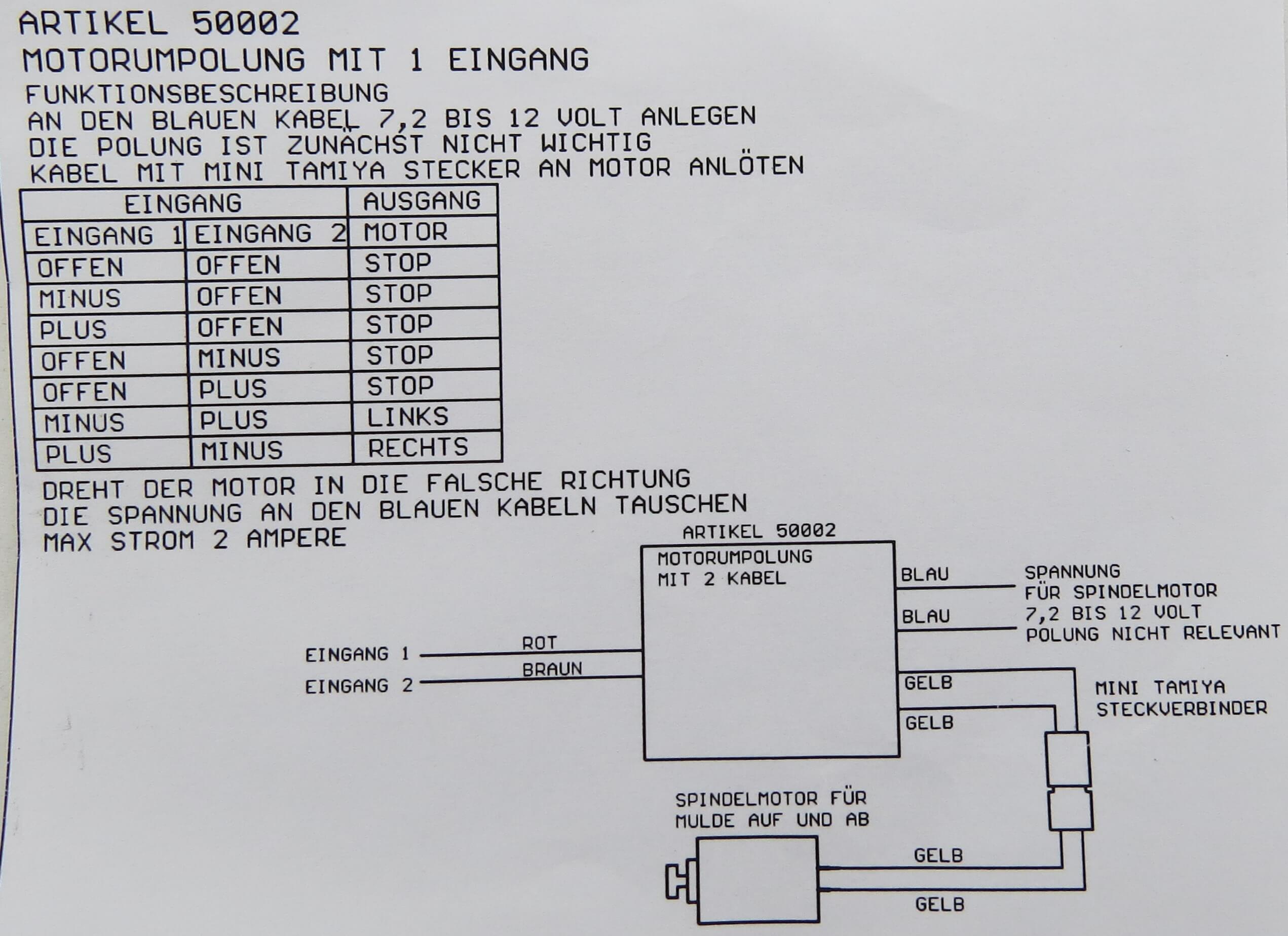 Motorumpolung/Relais. 1 Eingang. Zur Anschaltung an IR      