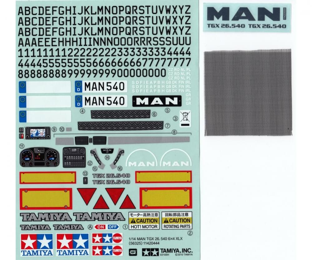 1 decal sheet for MAN TGX 26.540 (3-axle) from Tamiya | 8999
