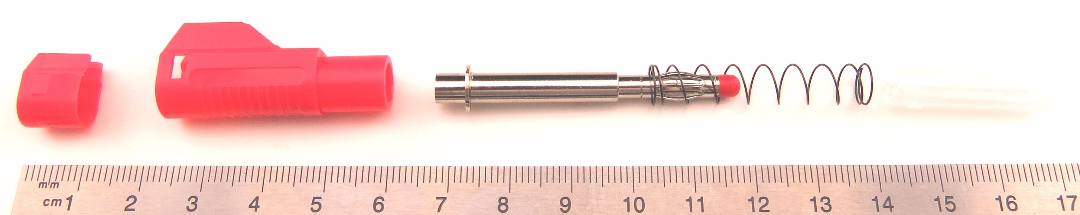 Stecker 4mm (Bananenstecker), rot, isoliert. Lötanschluss