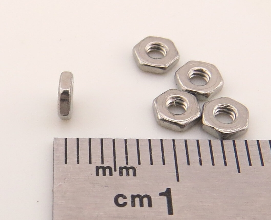 25 Muttern M2 DIN439, Niro, A2 Edelstahl. SW4. Höhe 1,2mm (f