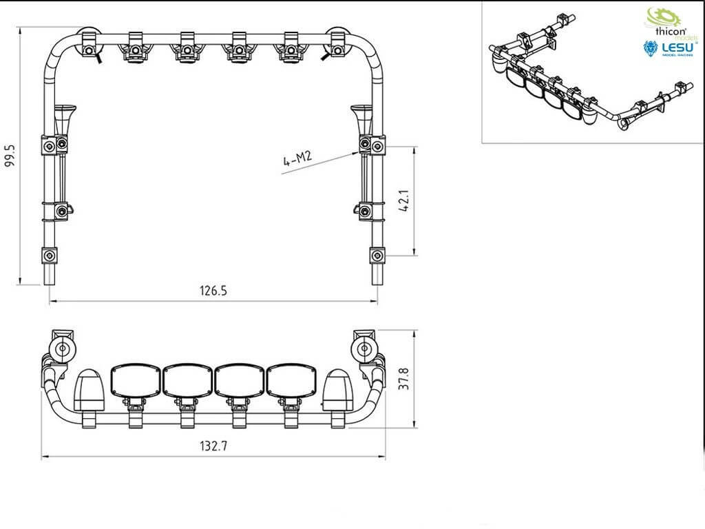 Dachlampenbügel mit LEDs aus V2A, für Scania 770 S