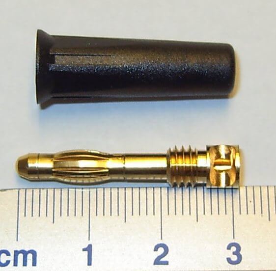 Goldmittellamellenstecker, 4mm, schwarz, vergoldet, Goldmittellamellenstecker, 4mm, schwarz, vergoldet, 1 Stüc
