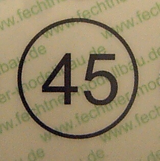 Geschwindigkeitsschild weiss <45> 10mm Durchmesser Geschwindigkeitsschild weiss  10mm Durchmesser