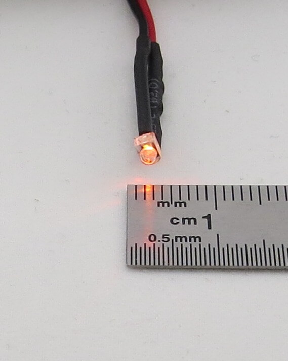 LED orange 1,8mm, klares Gehäuse, mit  ca. 25cm Litzen