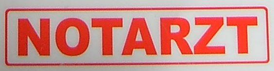 Textschild "NOTARZT",rot,1:10 selbstklebende Folie mit Textschild "NOTARZT",rot,1:10 selbstklebende Folie mit