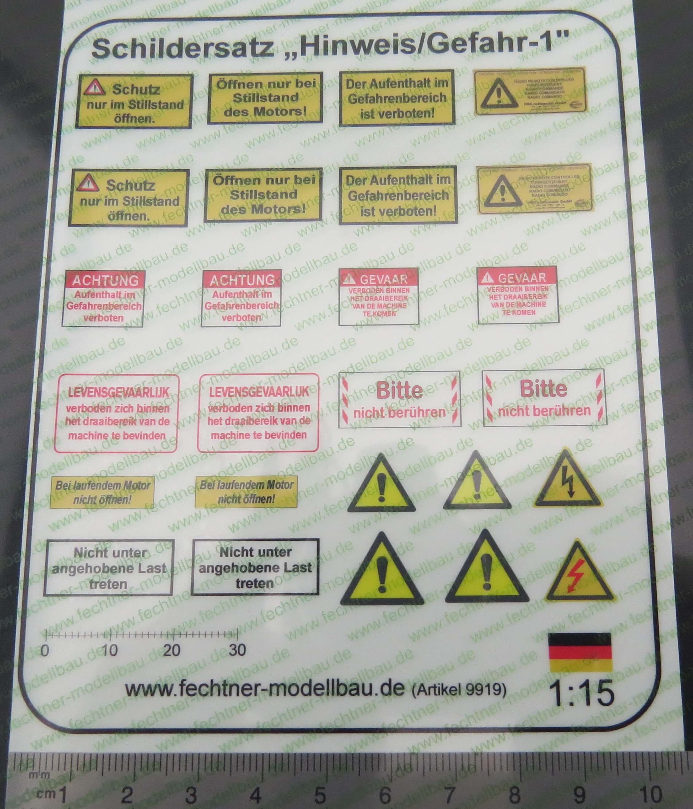 1x Decalbogen, Selbstklebefolie "Hinweis /Gefahr-1" M1:15   