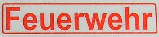 Textschild "Feuerwehr",rot,1:16 selbstklebende Folie mit Textschild "Feuerwehr",rot,1:16 selbstklebende Folie mit