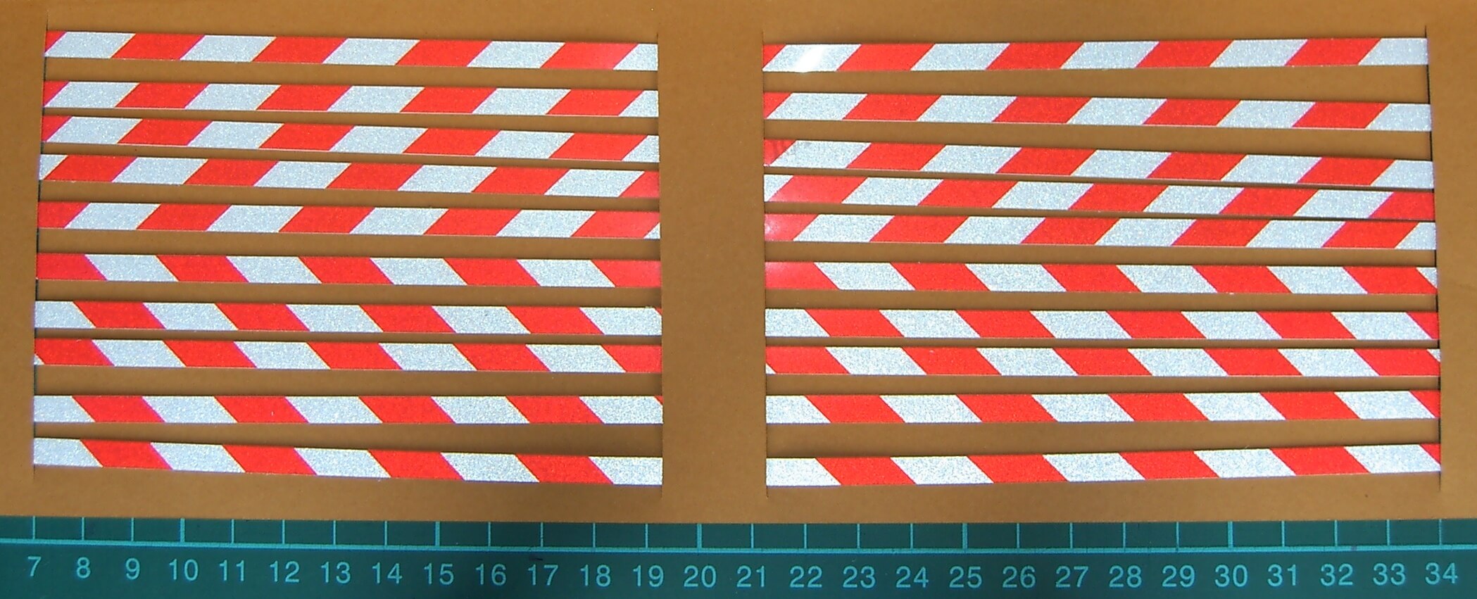 Warnstreifenset 5mm Streifenbreite, 45°, rot/weiß-reflex, Warnstreifenset 5mm Streifenbreite, 45°, rot/weiß-reflex,