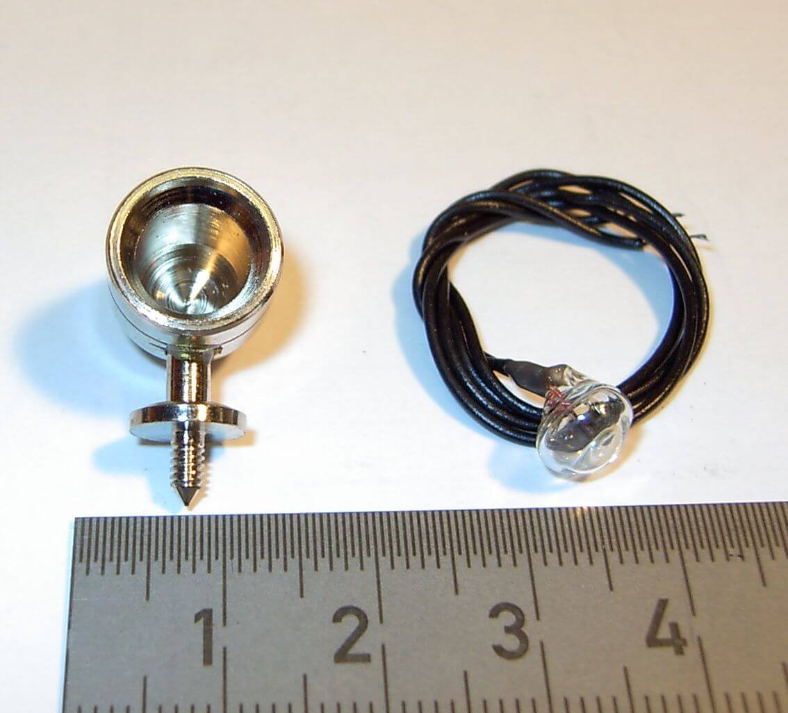 Suchscheinwerfer, vernickelt 12mm Durch. 3V hell, Höhe      
